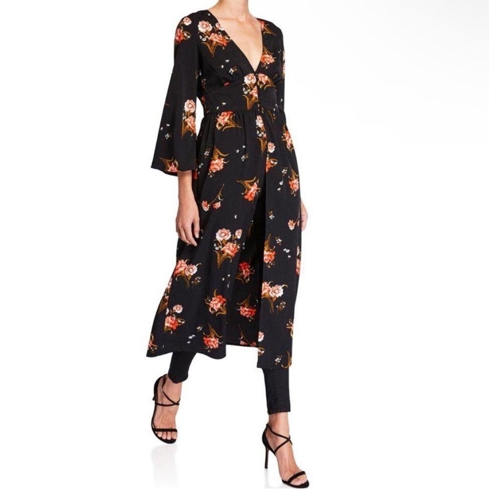 moon river black floral print open dress